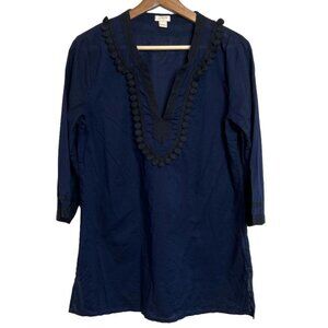 J Crew Factory Womens Size Small Blue Black Pom Pom Tunic Swim Coverup Coastal